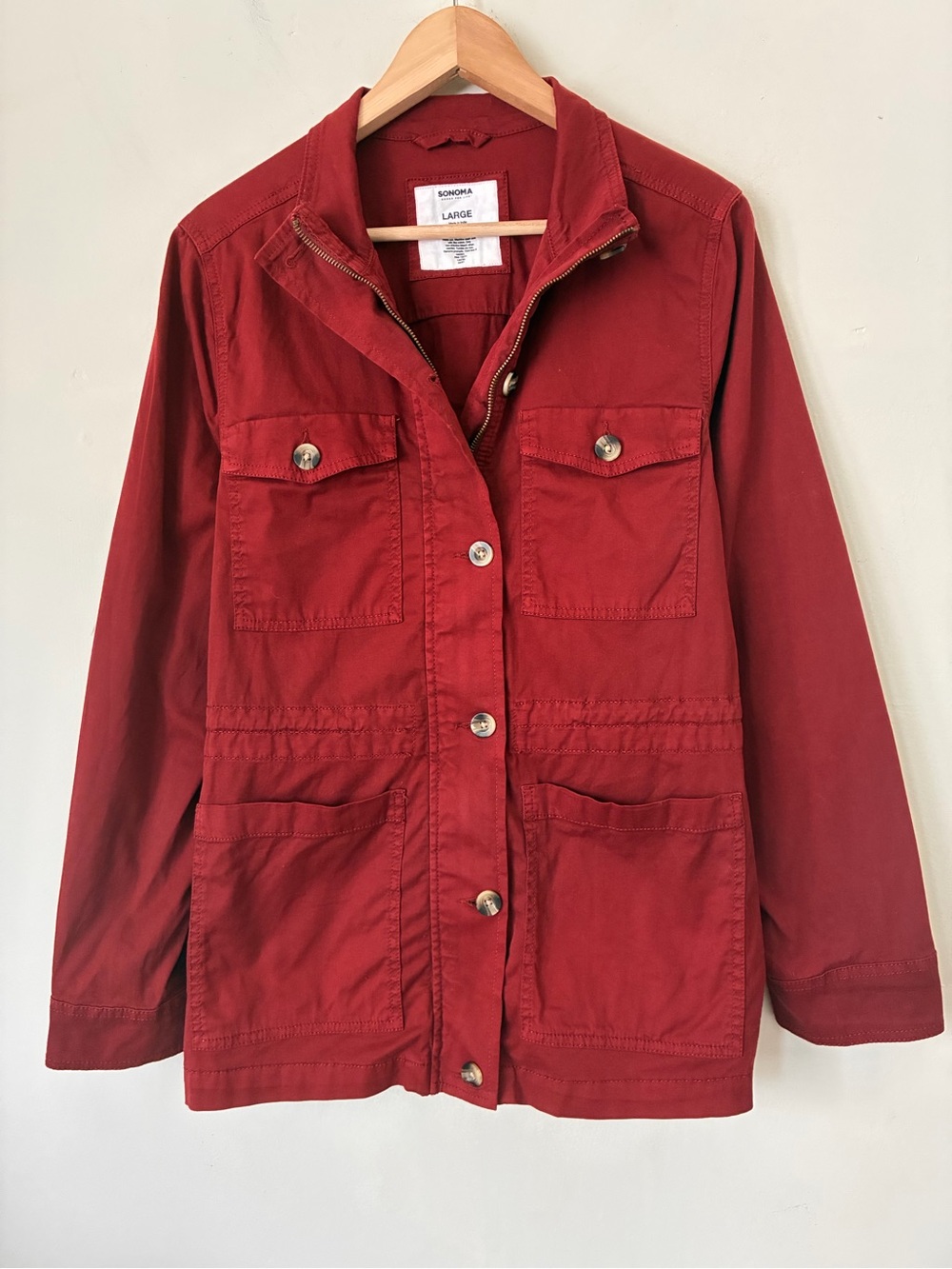 Sonoma Goods for Life Utility Jacket Brick Red Cotton Fall Cottage Jacket Large